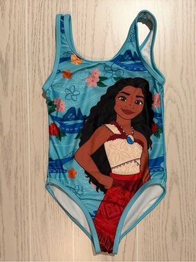 Disney Moana Swimsuit Girls S 6/6X Blue Floral One Piece NWOT